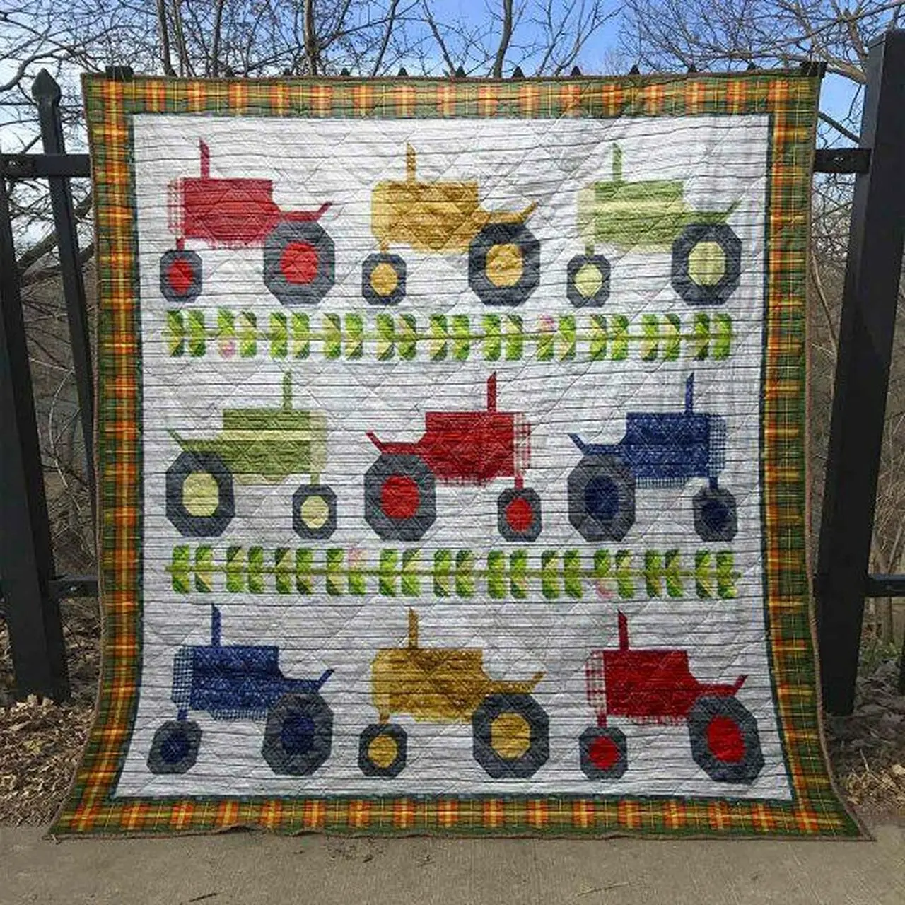 Colorful Tractor Quilt Blanket Tr12 Quilt and Home Decor