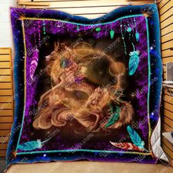 Colorful Wolf Quilt and Home Decor