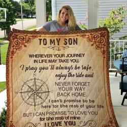 Compass To My Son From Mom I Love You Quilt Blanket Great Customized Gifts For Birthday Christmas Thanksgiving Perfect Gifts For Compass Lover and Home Decor