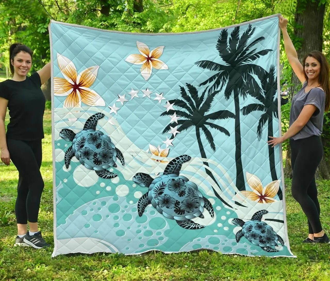 Cook Islands Blue Turtle Hibiscus Jfj Quilt Vrd and Home Decor