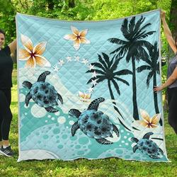 Cook Islands Blue Turtle Hibiscus Jfj Quilt Vrd and Home Decor