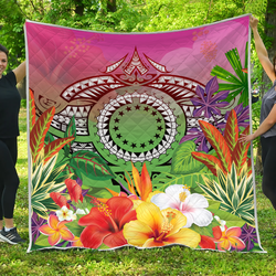 Cook Islands Polynesian Manta Ray Tropical Flowers Quilt and Home Decor