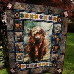 Cool Highland Cow Quilt Blanket Ll and Home Decor