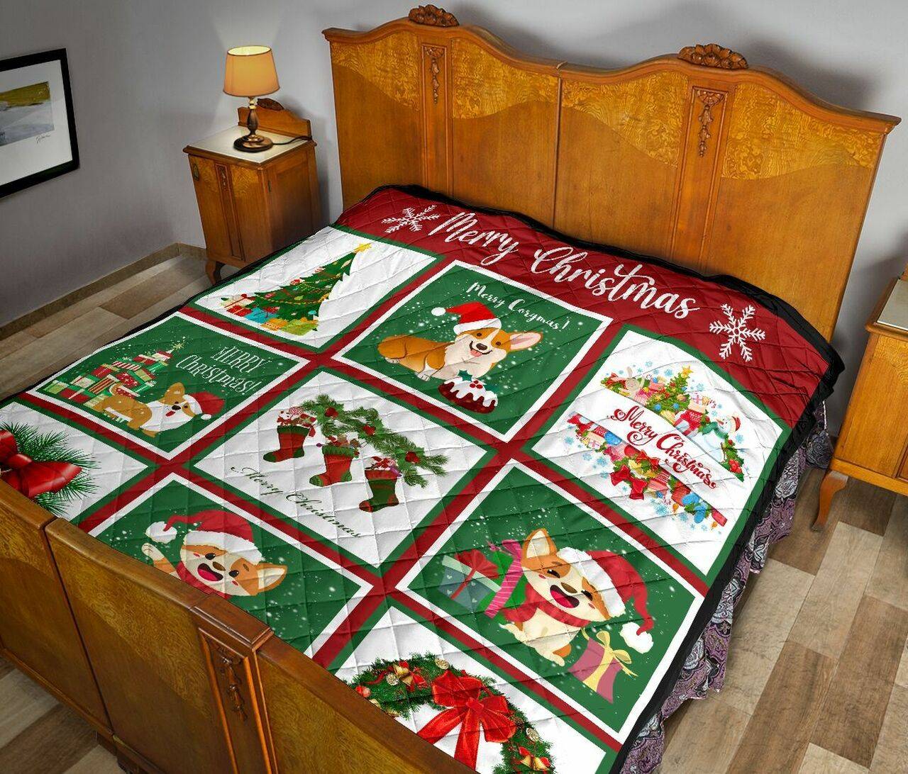 Corgi Christmas Square Quilt Tagq Bubl and Home Decor