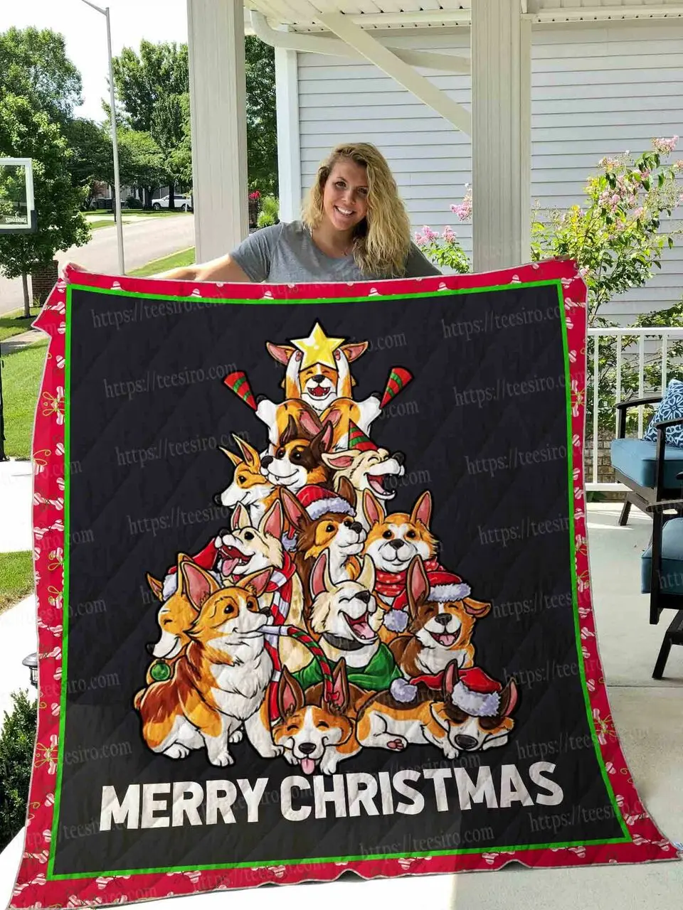 Corgi Christmas Tree Quilt Blanket Dhc1501387Vt and Home Decor