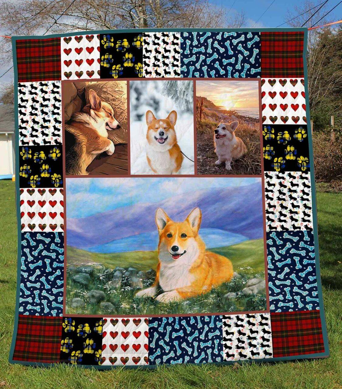 Corgi Natural Quilt Blanket Great Customized Blanket Gifts For Birthday Christmas Thanksgiving and Home Decor
