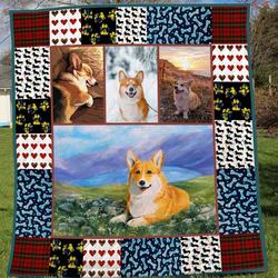 Corgi Natural Quilt Blanket Great Customized Blanket Gifts For Birthday Christmas Thanksgiving and Home Decor