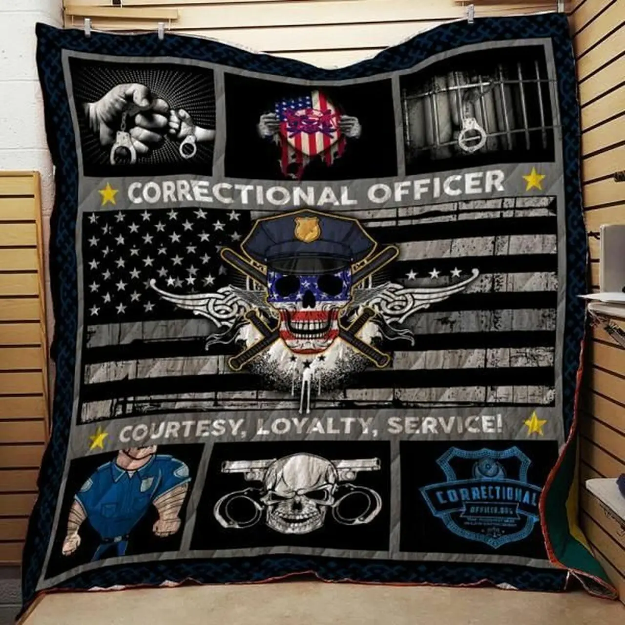 Correctional Officer Courtesy Loyalty Quilt Blanket Great Customized Gifts For Birthday Christmas Thanksgiving Perfect Gifts For Police Lover and Home Decor