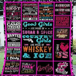 Country Girl Pink Camo Muddy Girl  Quotes Quilt Gift Ideas For Country Girls And Women Premium Quilt and Home Decor