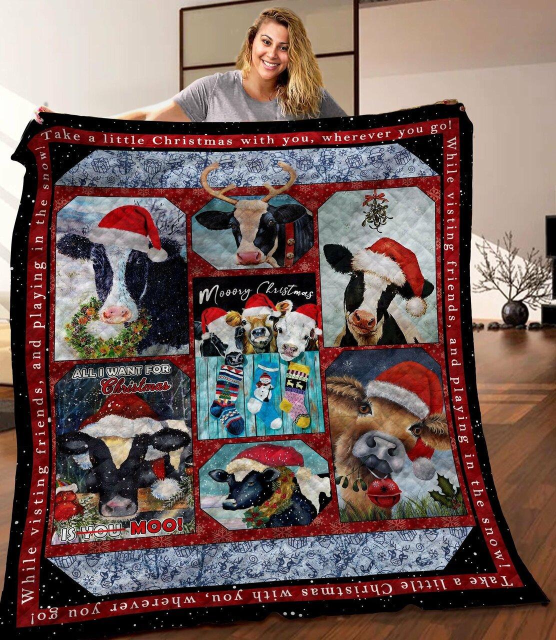 Cow Christmas Dth161001Hd Quilt Blanket and Home Decor