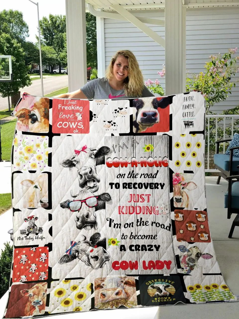 Cow IM A Cowaholic Quilt Blanket Great Customized Gifts For Birthday Christmas Thanksgiving Perfect Gifts For Cow Lover and Home Decor