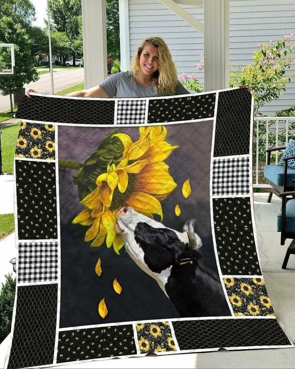 Cow Sunflower Clm1910027Q Quilt Blanket and Home Decor