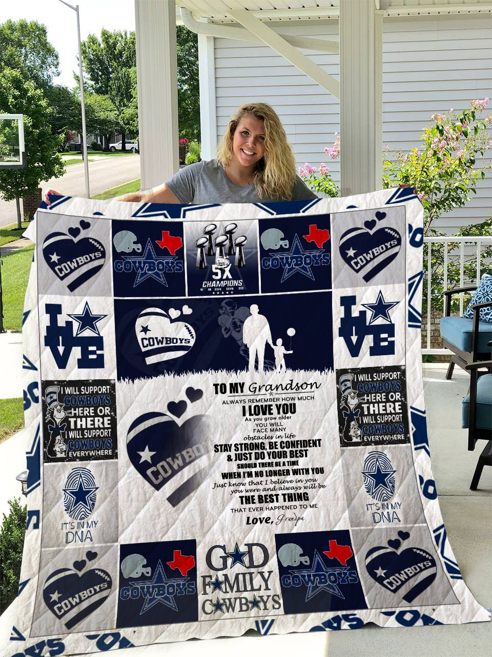 Cowboys - To My Grandson - Love Grandpa Quilt and Home Decor