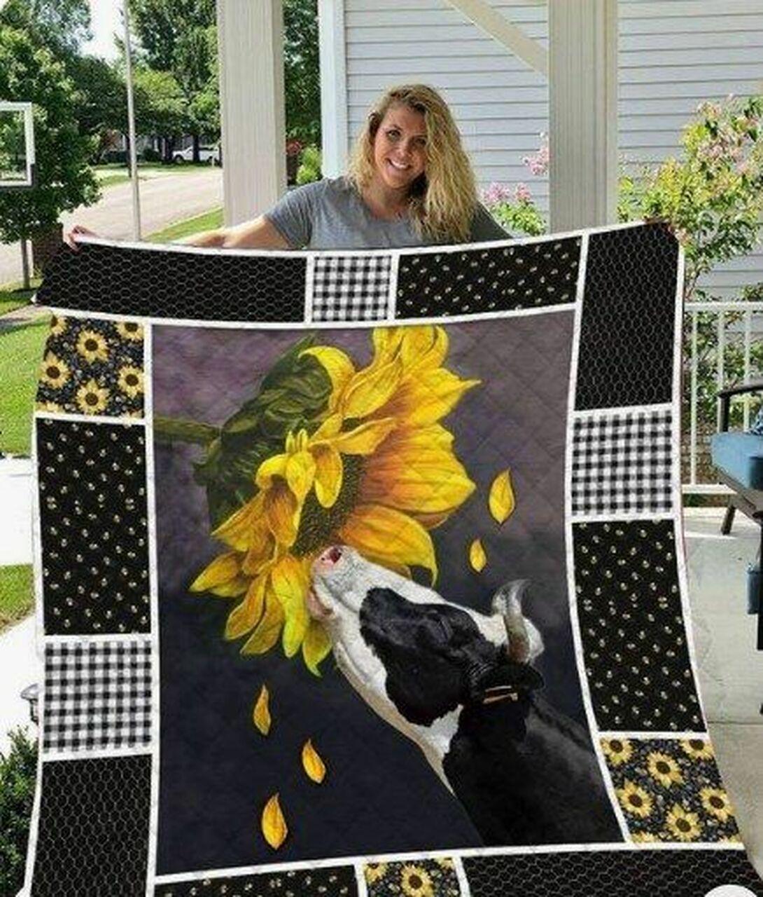 Cows And Sunflowers Cla1710115Q Quilt Blanket and Home Decor