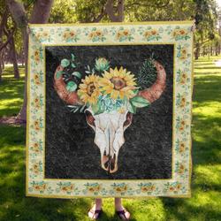 Cowskull Sunflower Quilt Blanket Dhc1501474Vt and Home Decor