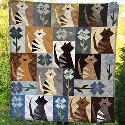 Crazy Cat Flower Pattern TH2509143CL Quilt Blanket and Home Decor