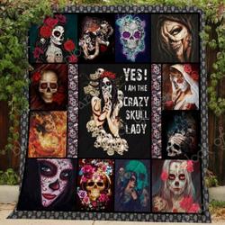 Crazy Skull Lady Quilt Blanket Great Customized Gifts For Birthday Christmas Thanksgiving Perfect Gifts For Skull Lover and Home Decor