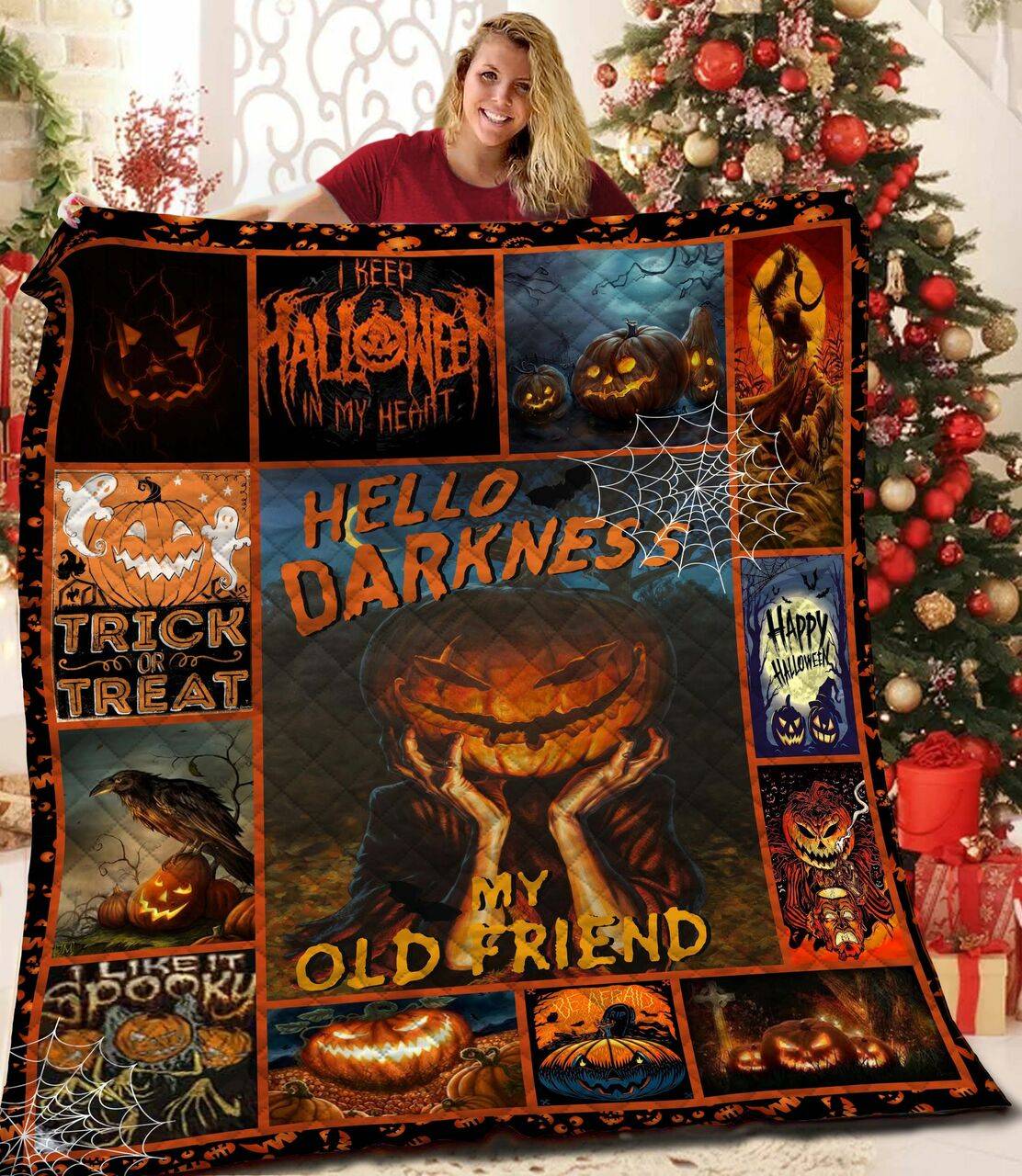 Creepy Pumpkin Halloween Jfj Quilt Uro and Home Decor