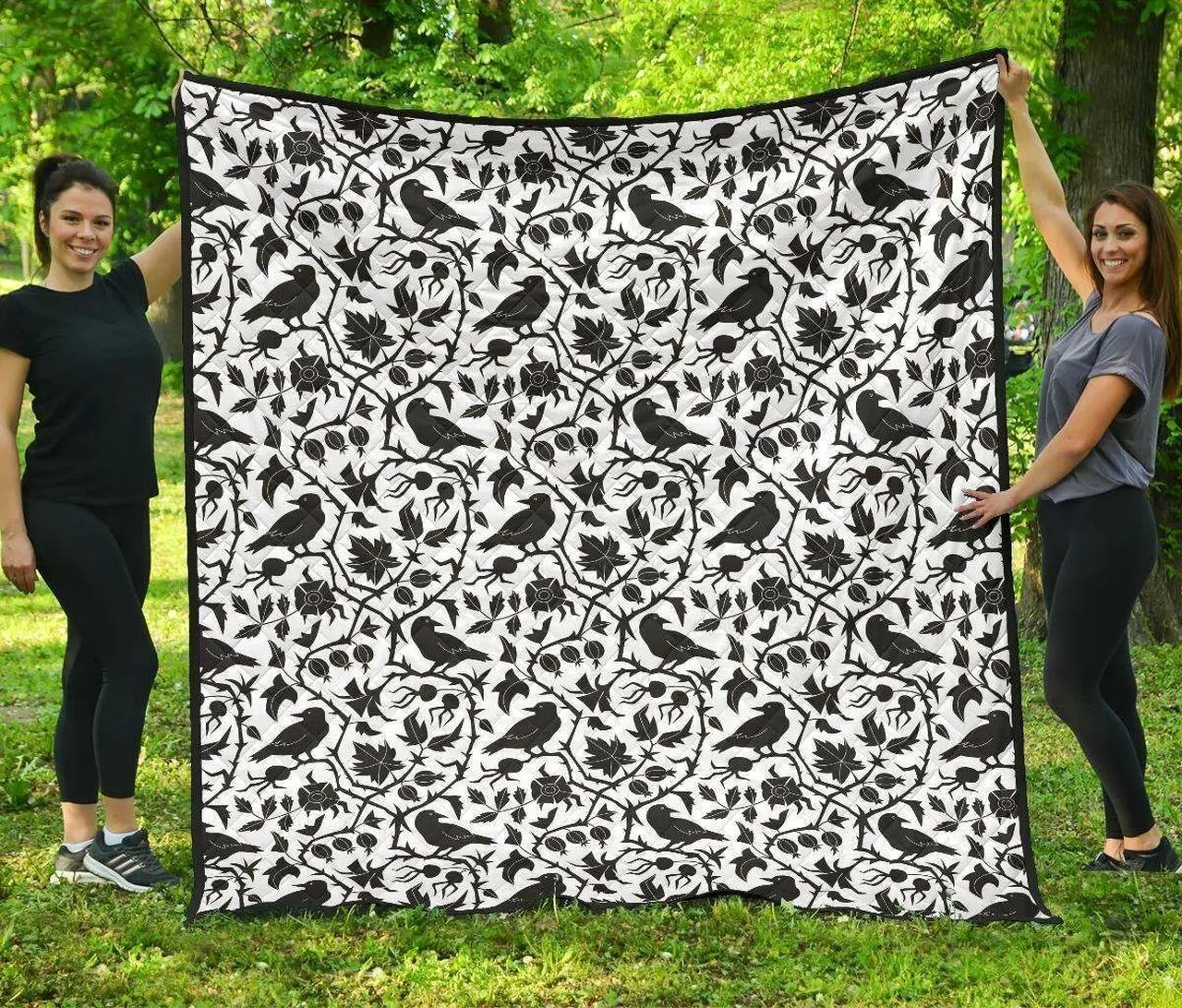 Crow Dark Floral Pattern DHCDHC DT1910 Quilt Blanket and Home Decor