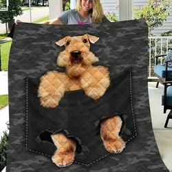 Custom Blanket Airedale Terrier Dog Pocket Blanket - Quilt Blanket and Home Decor
