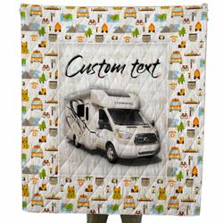 Custom Text Camping Themed Class B Motor Home Quilt For Campers and Home Decor
