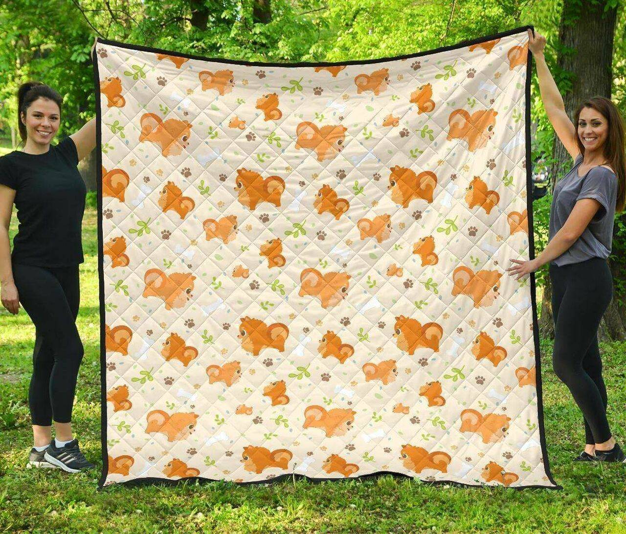 Cute Brown Pomeranian Paw Leave Bone Pattern DHCDHC DT1910 Quilt Blanket and Home Decor