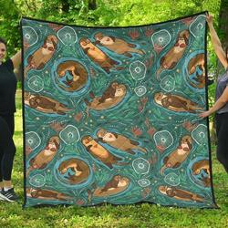 Cute Brown Sea Otters Ornamental Seaweed Corals Green Water DHCDHC DT1910 Quilt Blanket and Home Decor
