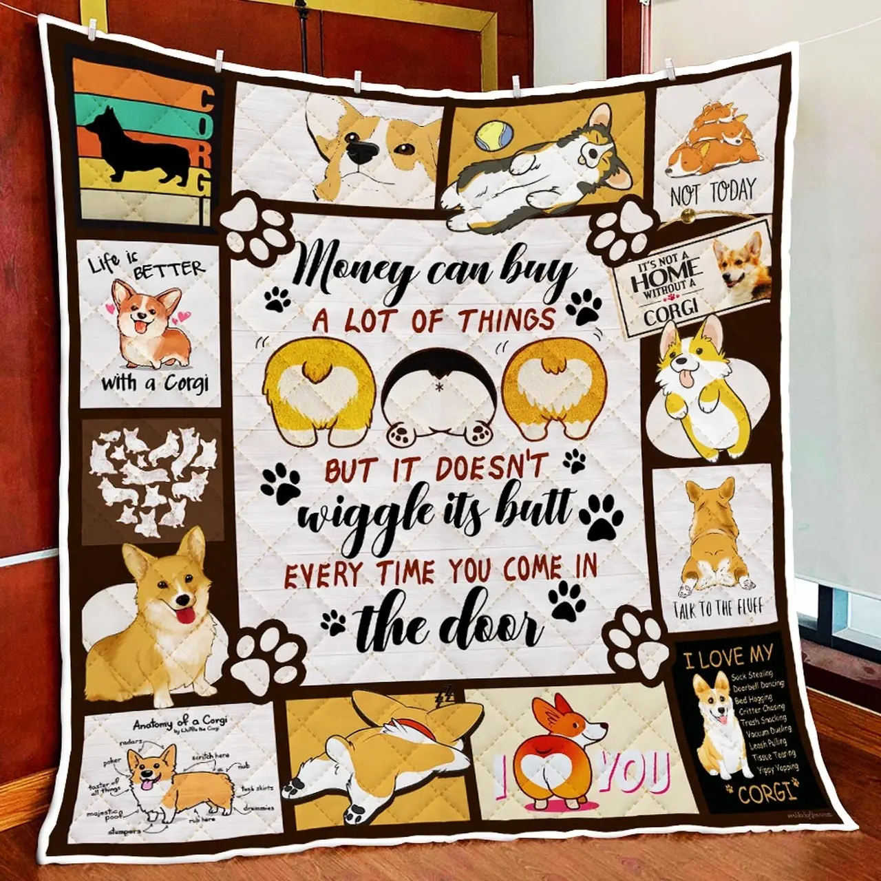 Cute Corgi Butt Quilt Blanket and Home Decor