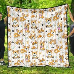 Cute Dog Corgi Striped Background Pattern DHCDHC DT1910 Quilt Blanket and Home Decor