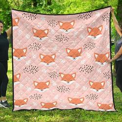 Cute Fox Pattern Pink Background DHCDHC DT1910 Quilt Blanket and Home Decor