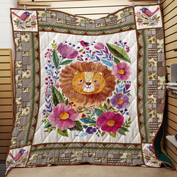 Cute Lion With Flower Quilt Blanket Great Customized Gifts For Birthday Christmas Thanksgiving Perfect Gifts For Lion Lover and Home Decor