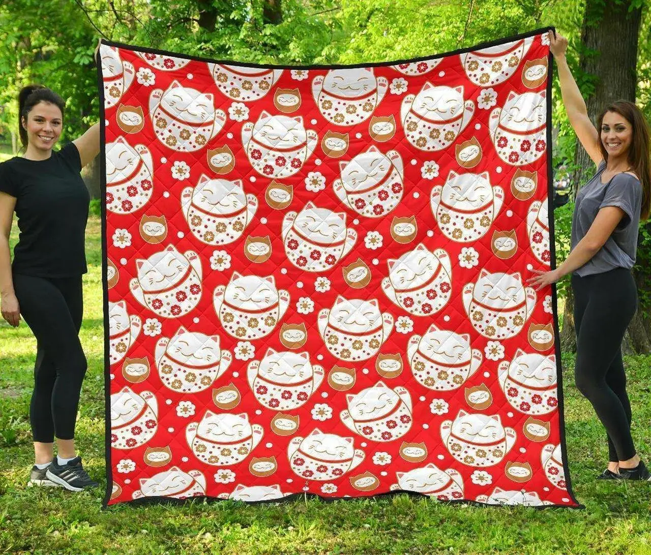Cute Maneki Neko Lucky Cat Red Background DHCDHC DT1910 Quilt Blanket and Home Decor