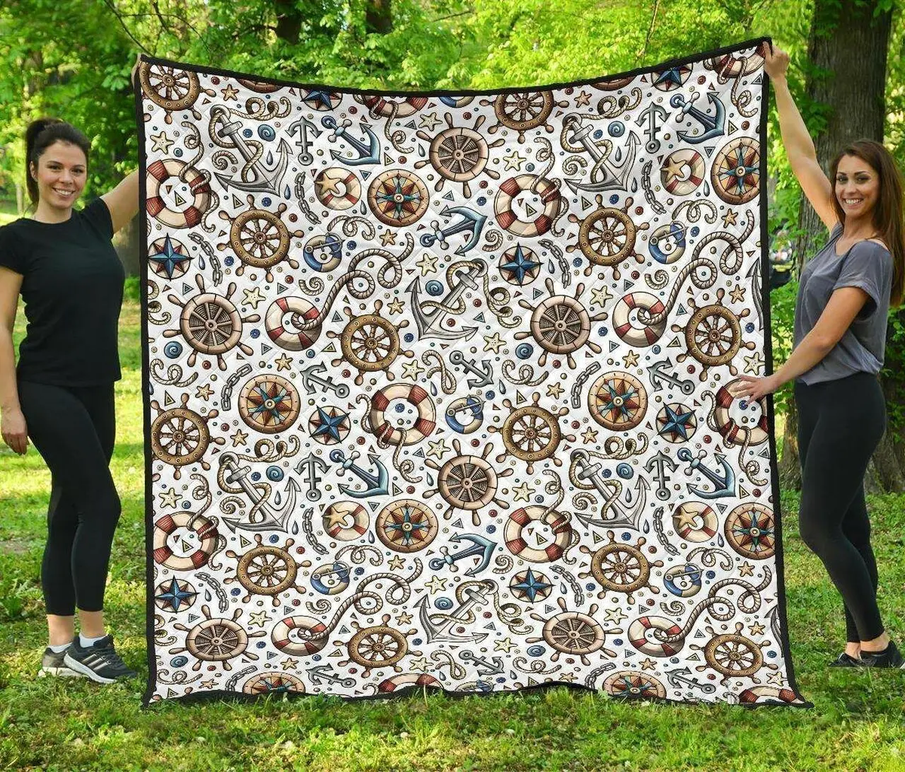 Cute Nautical Steering Wheel Anchor Pattern DHCDHC DT1910 Quilt Blanket and Home Decor