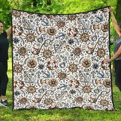 Cute Nautical Steering Wheel Anchor Pattern DHCDHC DT1910 Quilt Blanket and Home Decor