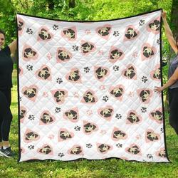 Cute Pugs Pink Heart Paw Pattern DHCDHC DT1910 Quilt Blanket and Home Decor
