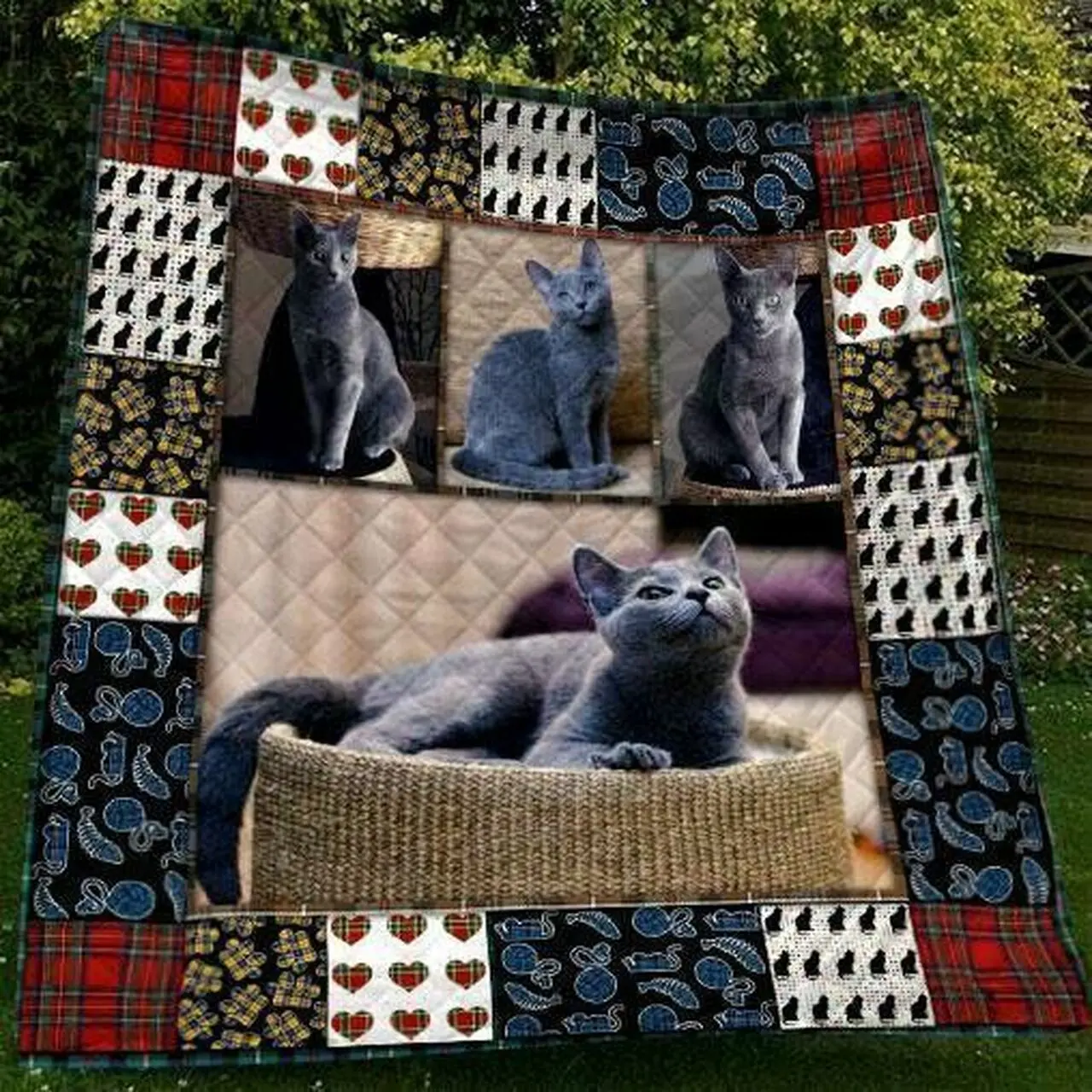 Cute Russian Blue Cat Pet Lover DHCDHC NT2410 Quilt Blanket and Home Decor