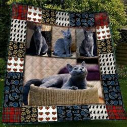 Cute Russian Blue Cat Pet Lover DHCDHC NT2410 Quilt Blanket and Home Decor