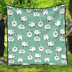 Cute Sheep Green Background DHCDHC DT1910 Quilt Blanket and Home Decor