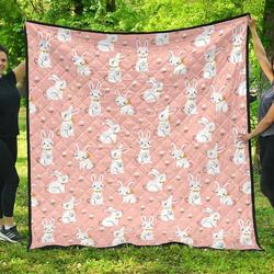 Cute White Rabbit Flower Pink Background DHCDHC DT1910 Quilt Blanket and Home Decor