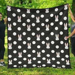 Cute White Rabbit Polka Dots Black Background DHCDHC DT1910 Quilt Blanket and Home Decor