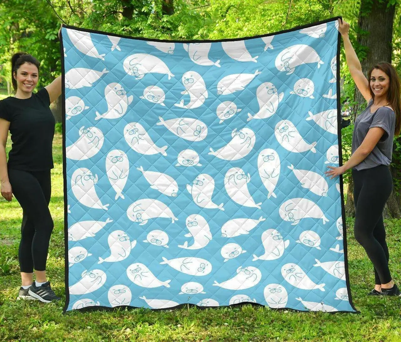 Cute White Sea Lion Seals Pattern DHCDHC DT1910 Quilt Blanket and Home Decor