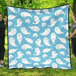 Cute White Sea Lion Seals Pattern DHCDHC DT1910 Quilt Blanket and Home Decor