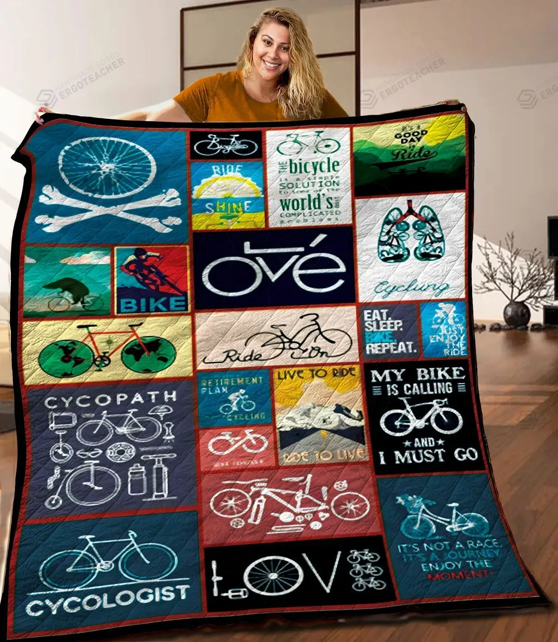 Cycling ItS Not A Race ItS A Journey Enjoy The Moment Quilt Blanket Great Customized Blanket Gifts For Birthday Christmas Thanksgiving and Home Decor