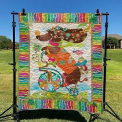Dachshund And Bike DHCKL0909 Quilt Blanket and Home Decor