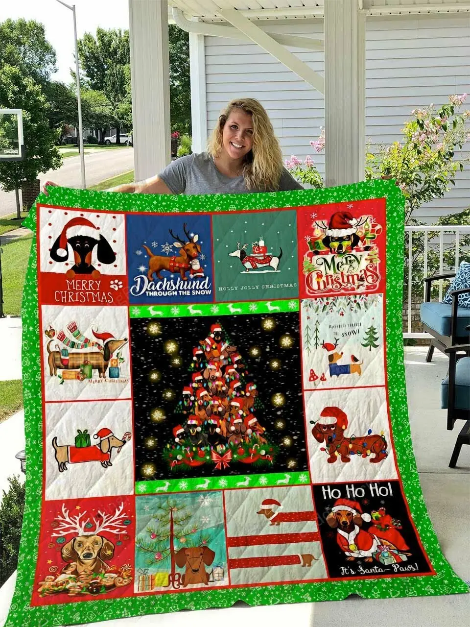 Dachshund Christmas Quilt Blanket and Home Decor
