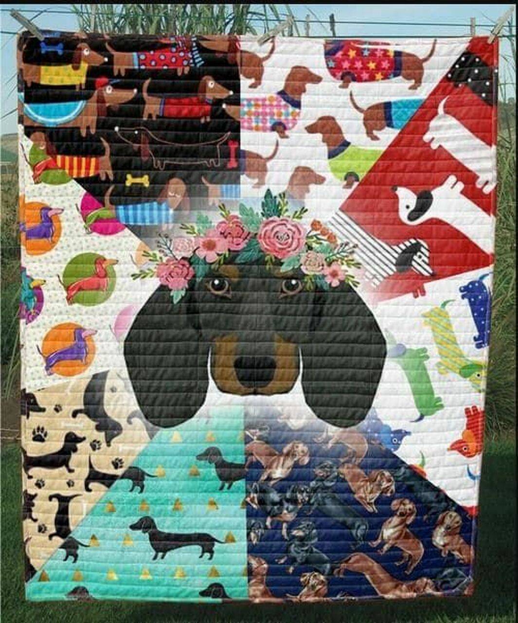 Dachshund Dachshund Wearing Floral Wreath Quilt Blanket Dhc04012074Dd and Home Decor