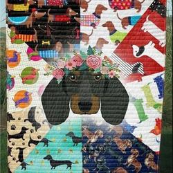 Dachshund Dachshund Wearing Floral Wreath Quilt Blanket Dhc04012074Dd and Home Decor