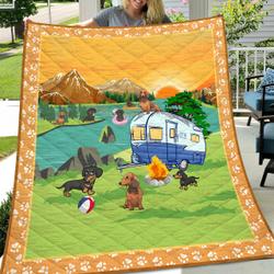 Dachshund Go Camping Quilt  Quilt and Home Decor