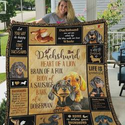 Dachshund Heart Of Lion Brain Of Fox Quilt Blanket Great Customized Blanket Gifts For Birthday Christmas Thanksgiving and Home Decor