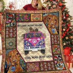Dachshund Hippie On A Dark Desert Highway Cool Wind In My Hair Quilt Blanket Great Customized Blanket Gifts For Birthday Christmas Thanksgiving and Home Decor